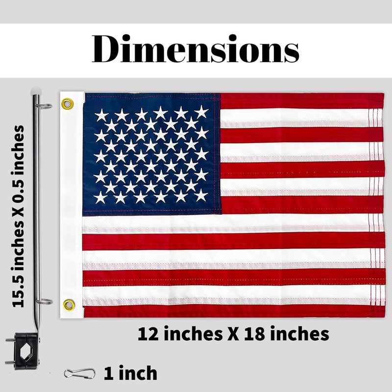 WATSY Boat Flag Pole Kit – 12x18 Embroidered USA Flag + Stainless Pole & Clips | Marine-Grade, High Wind-Resistant, for Pontoon, Yacht, Deck Mount (USA Kit 12x18 Inch) - Image 3